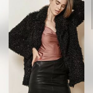 NWT Lulus Small Jacket Black Faux Fur Peacoat Fuzzy Soft Coat